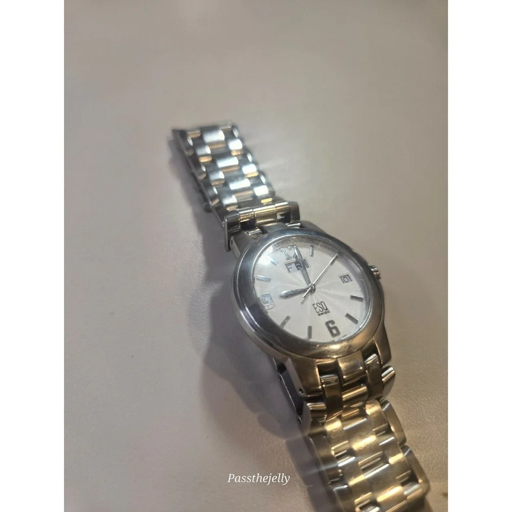 ESQ Swiss Watch Mens White Sunburst Dial Date Stainless Steel Quartz Dress Wrist